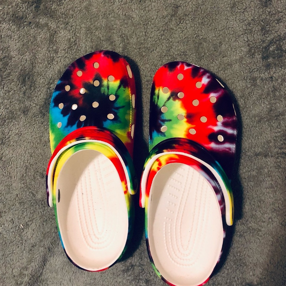 NWOT rainbow tie dye crocs